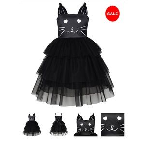 Girls Black Cat Ruffle Dress SIZE 10 -Only Worn 1x